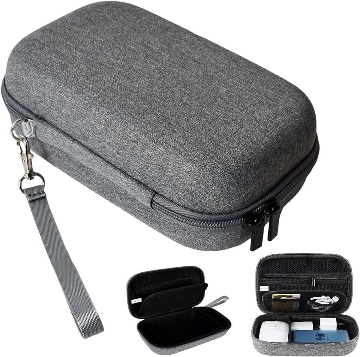 Organizer, kabeltas, draagbare dubbellaagse kabeltas, zachte velours binnenvoering en mesh-inzetstukken, afneembare scheidingsstangen, draaggreep voor kabels, opladers, powerbank
