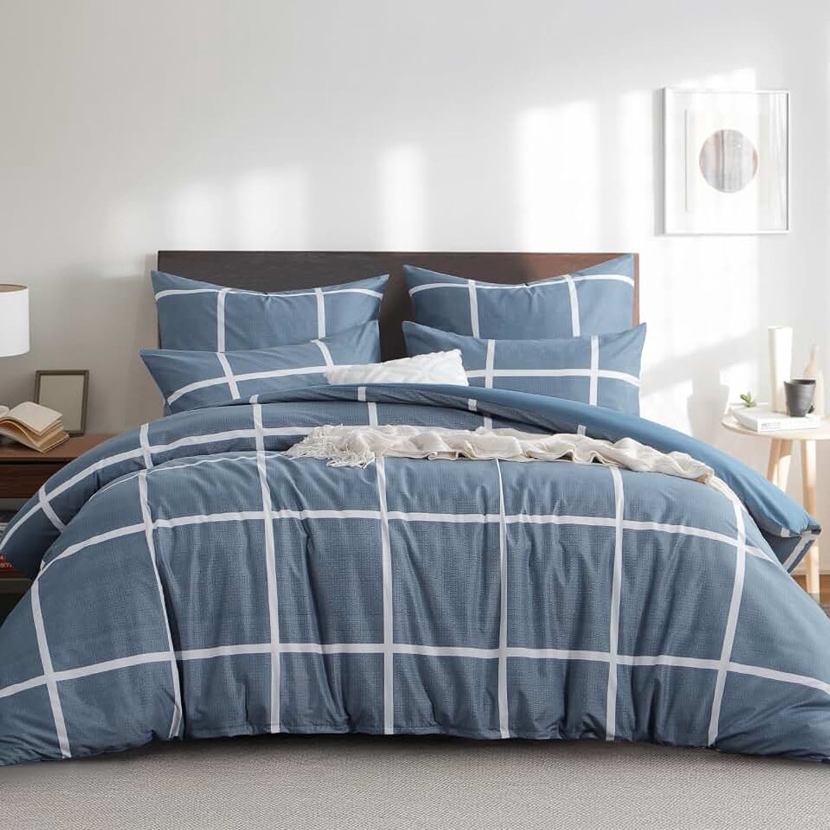 Beddengoed, 200 x 220 cm, 3-delige geruite microvezel, met ritssluiting, zacht en strijkvrij
