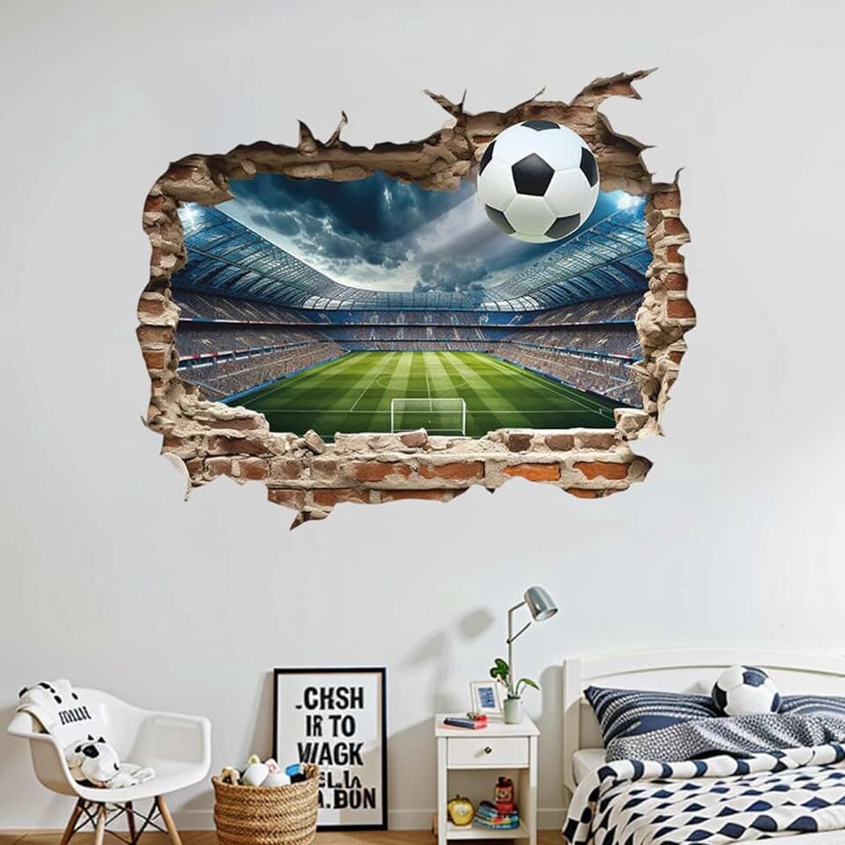 3D-muursticker, voetbal, afneembaar, 3D | Muurstickers voor kinderkamer, tienerkamer, kinderkamer, woonkamer
