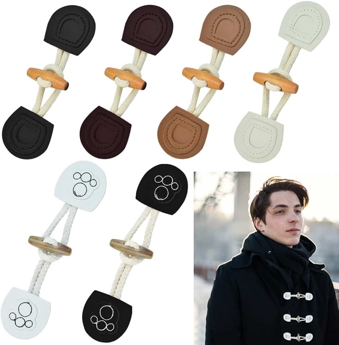 16 paar tuimelknoppen lederen hoorn tuimelsluitingen houten tuimelknopen met sluiting naaiknopen voor naaien voor duffle coat ambachtelijke doe-het-zelf decoratie 4 kleuren 16 cm