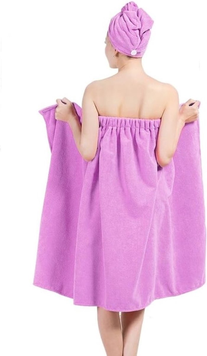 Dames Saunakilt en Handdoek Set, Verstelbare Microvezel Sauna Sarong en Badjas met Haardroger, Violet
