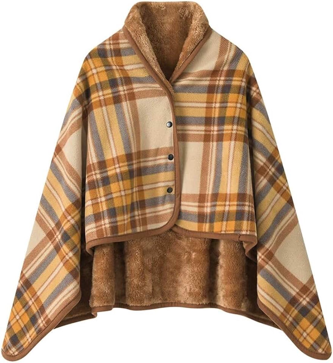 Draagbare Deken Flanel Plaid Poncho's Sjaal Zachte Pluche Winter Warme Gooi Knoppen Cape Tippet Dubbellaags Lap Comfortabele Wraps