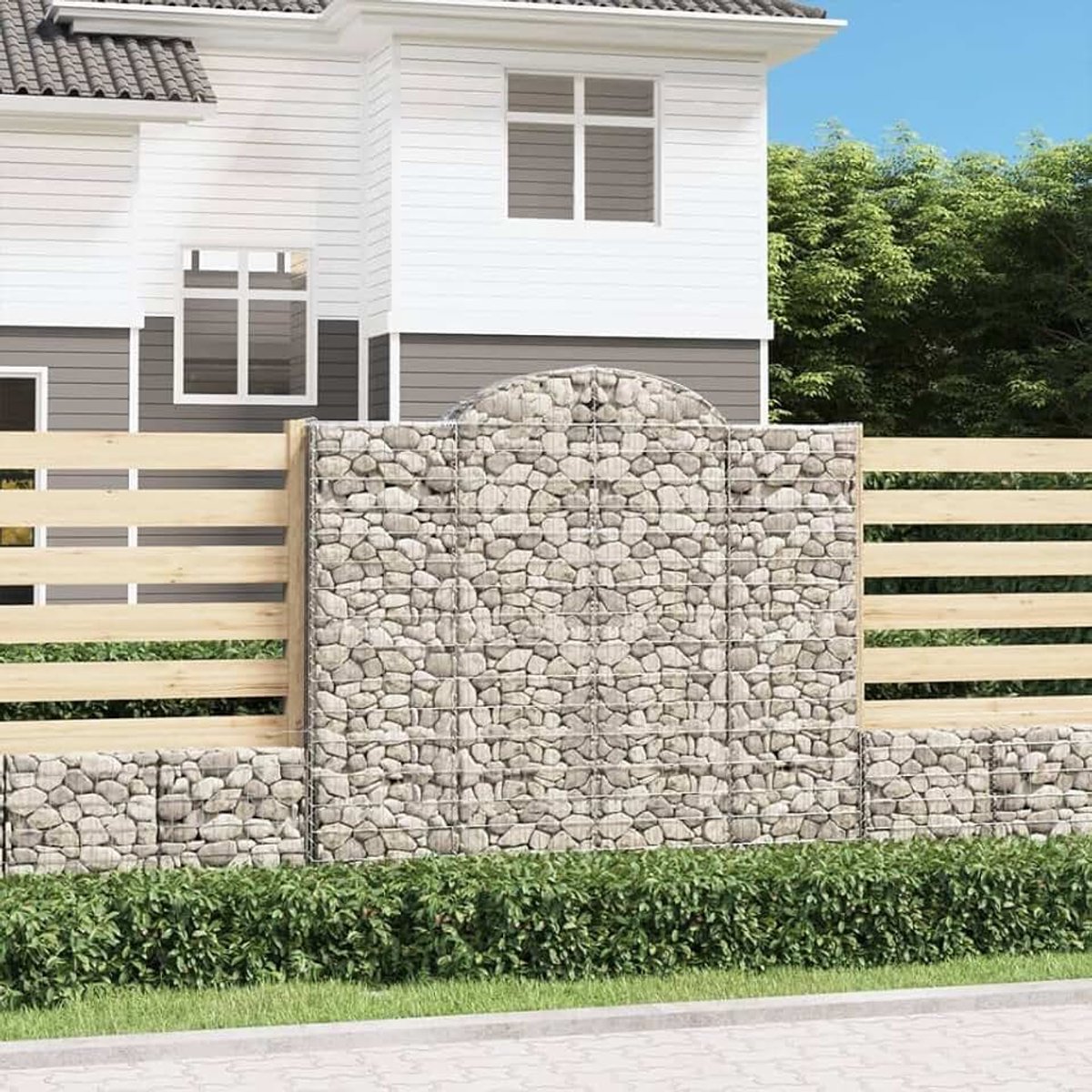 Schanskorven met hoge boog 2 stuks 200x30x180/200cm verzinkt ijzer | Corrosiebestendig, draaddiameter 3,5 mm, geluiddempend, met versterkte haken