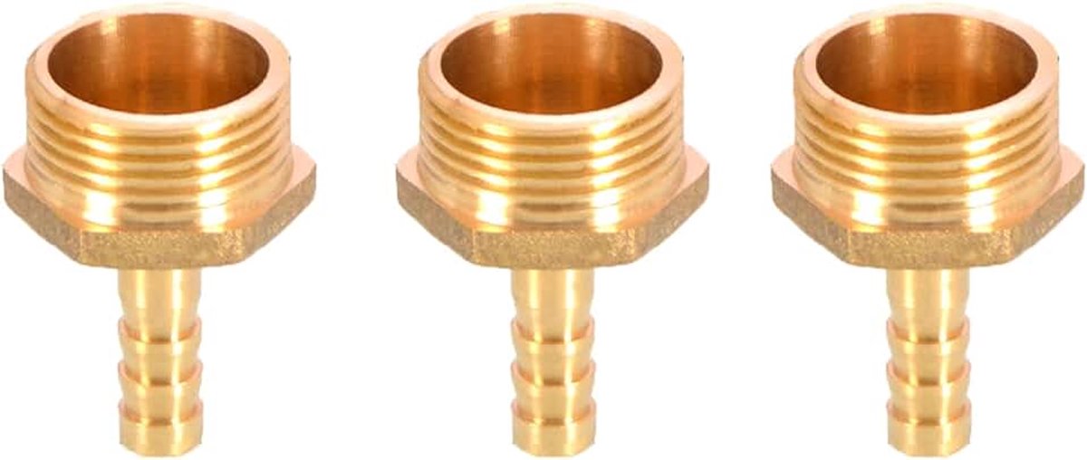 Messing, 3 stuks, 8 mm naar 3/4 inch buitendraad, BSP, nippel, slangadapter