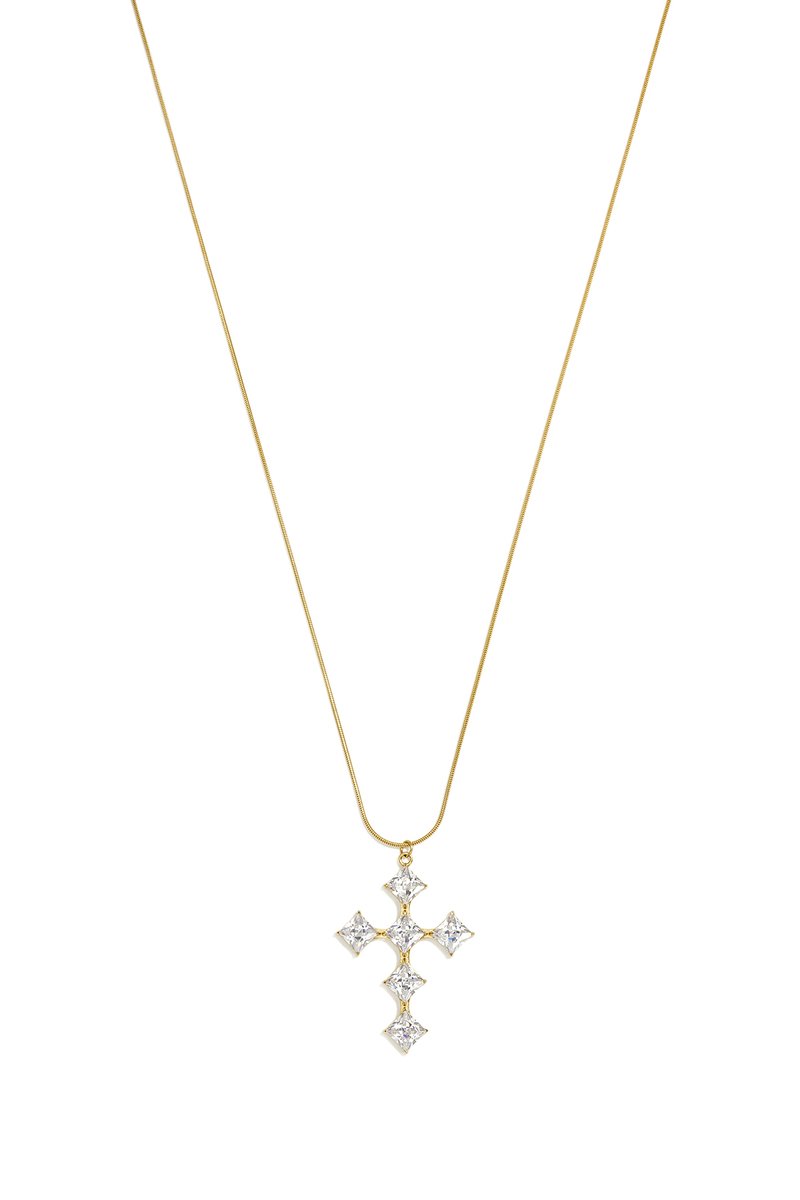 Lange Roestvrijstalen Ketting met Kruis-Hanger – RVS - Goud