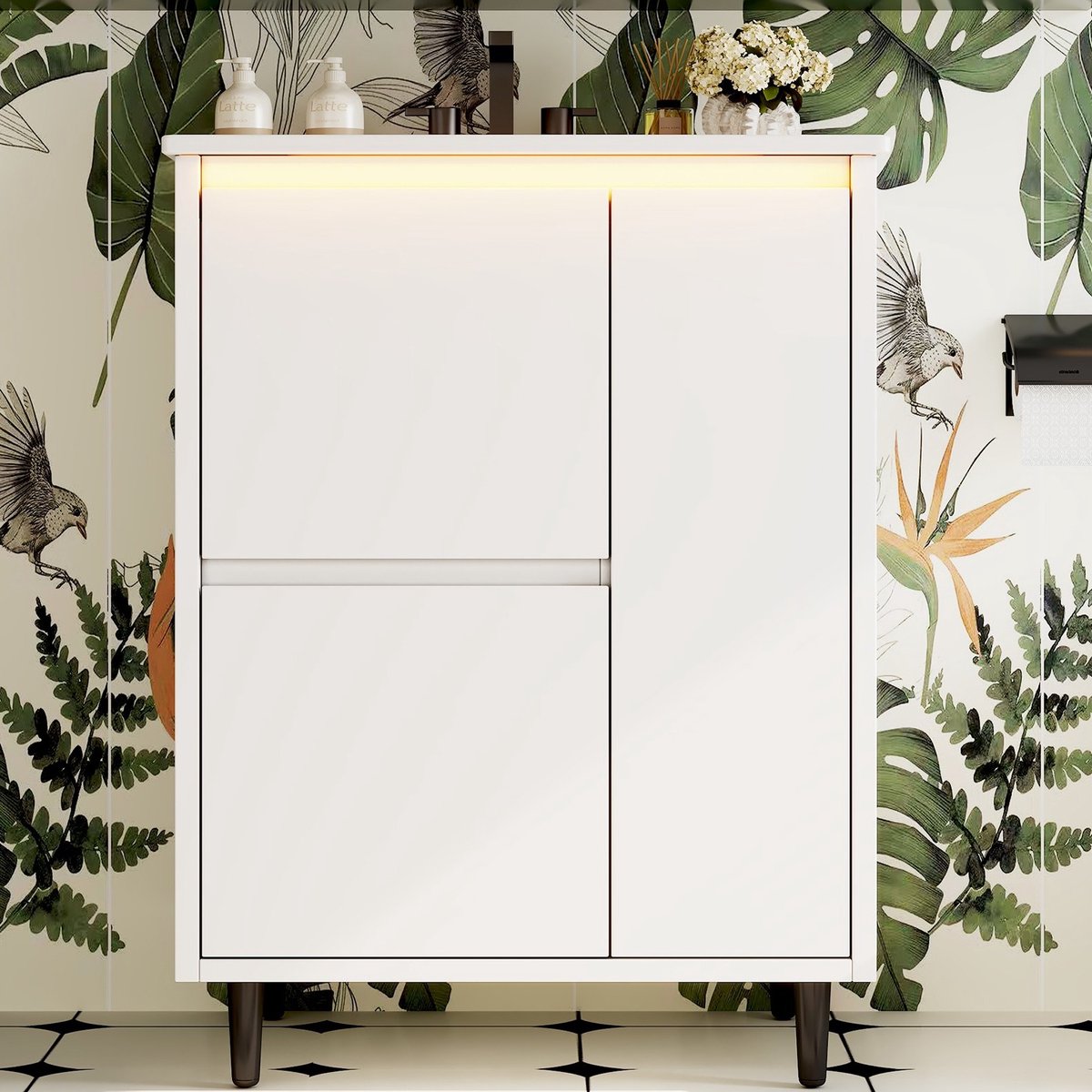 VVBV Badmeubelset 61x46.5x87 cm - Keramische Wastafel, Vrijstaand, Soft-Close, Opbergruimte - Wit, Keramiek & MDF
