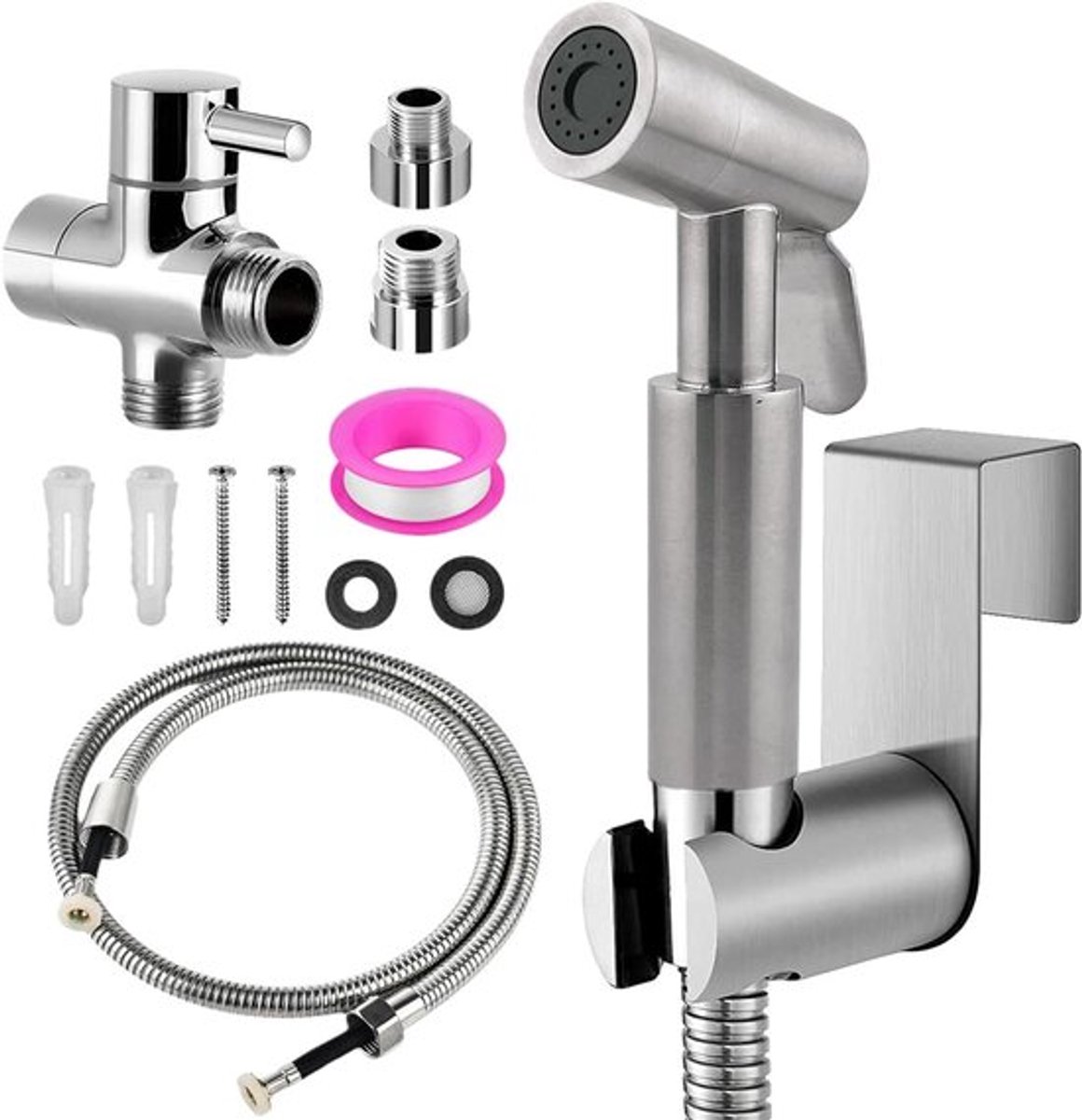 Handdouche voor Bidet Aansluitingen, RVS met 3-Weg Ventiel, Ideaal voor Persoonlijke Hygiëne en Schoonmaakgemak