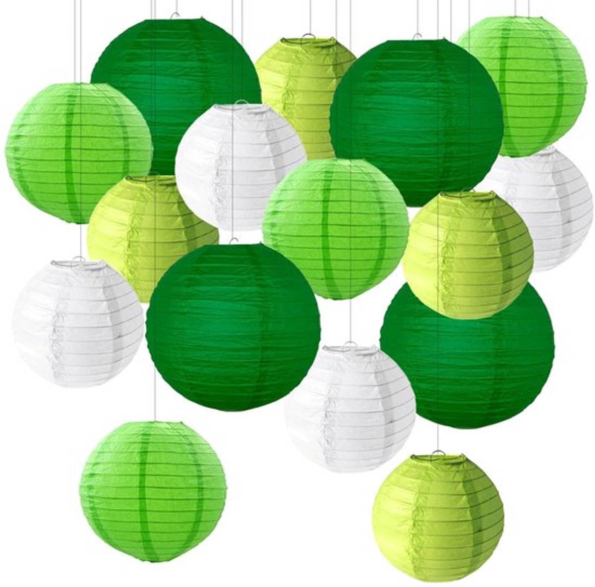 - Papieren Lantaarns - Feestdecoratie - 16 Stuks - Wit en Groen - Hangende Lantaarns - Perfect voor Bruiloften en Verjaardagen - Boho Stijl