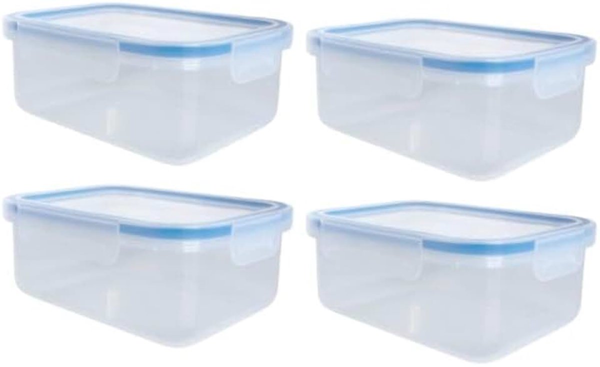 4 x 2 l, clip & close, rechthoekig, set van voedselcontainers, opbergdozen met deksel, ontbijtcontainer kunststof, transparant, 100% dicht