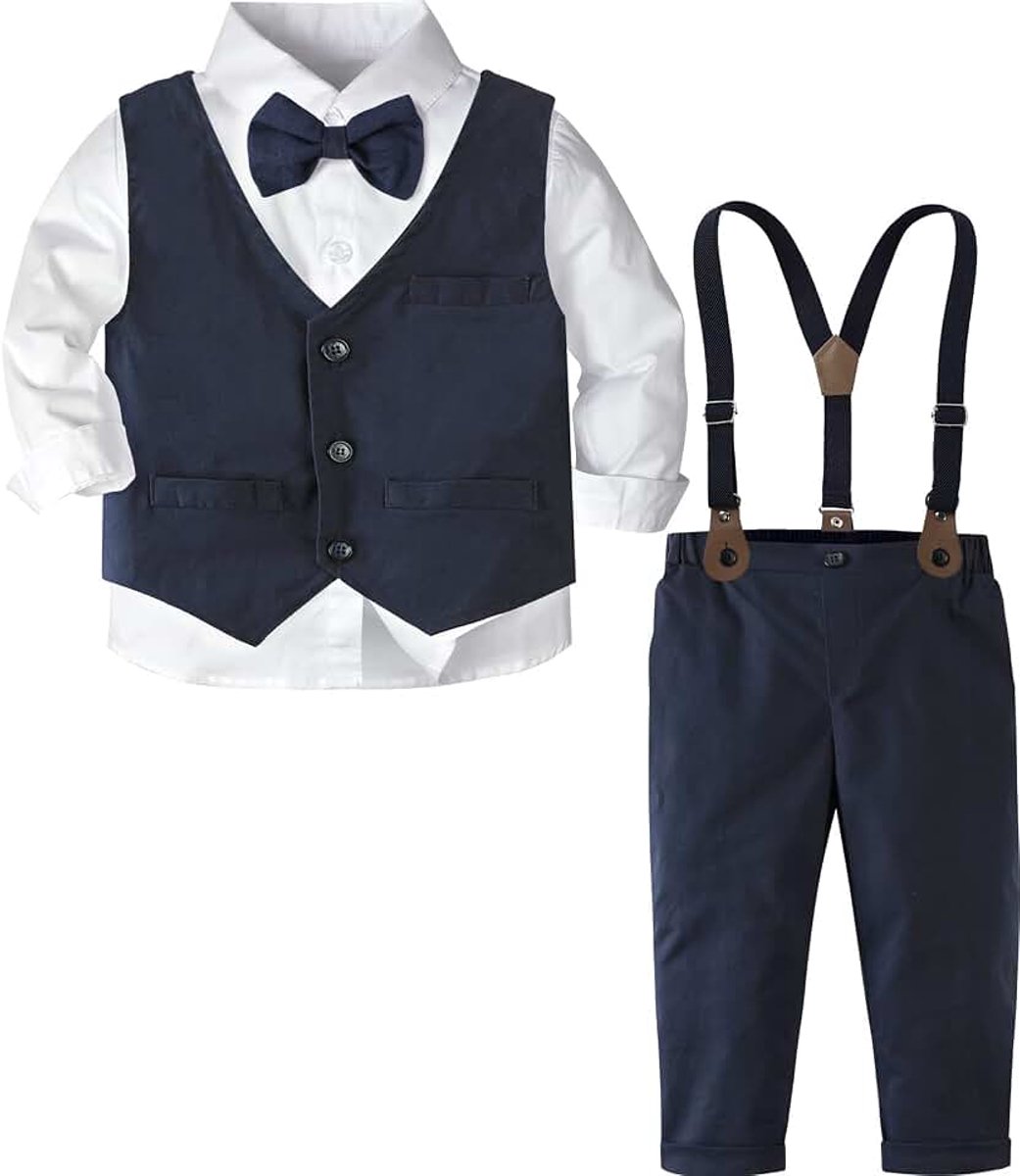 Mintgreen Babykleding voor jongens, 3-delig, met hemd + bretels + vest + vlinderdas