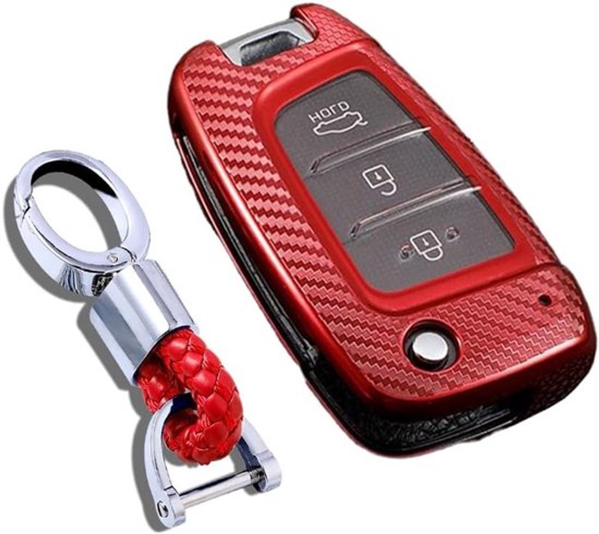 Auto Sleutelhoes voor Hyundai Solaris Elantra i30 i35 i40 Tucson Kona 2015-2018 - TPU Sleutelbescherming, Sleutelhouder en Sleutelkoffer in Rood