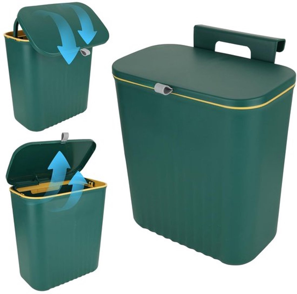 9 Litre Hangende Afvalbak met Deksel voor Keuken, Deur, Slaapkamer en Woonkamer - Groene Kleur, Ruimtebesparend, Duurzaam Design