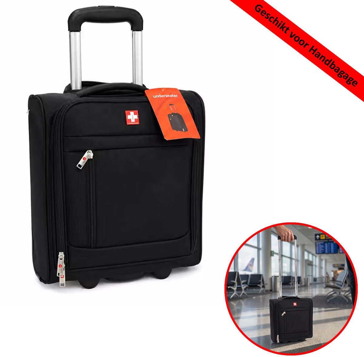 Swiss Traveller Underseater Koffer 24L - Handbagage Koffer 40x30x20 cm - Met Cijferslot en Trekstang - Geschikt voor Handbagage - Trolley Handbagage - Reistas - Zwart
