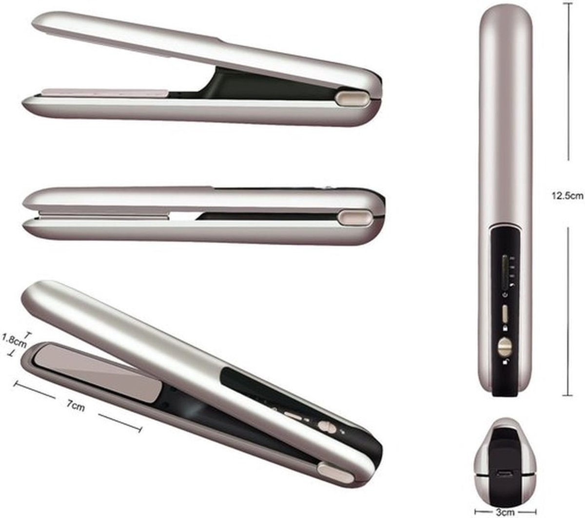 Draadloze haarclip - Reishaarclip - Mini haarclip - Draagbare haarclip - Oplaadbaar - Snel opwarmend - Champagnekleur