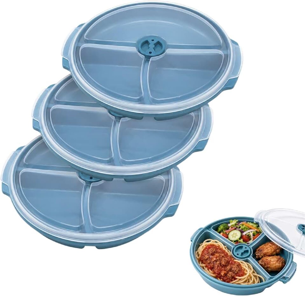 Set van 3 magnetronborden met deksel, multifunctionele borden met 3 vakken, kunststof borden, bento-servies voor het opwarmen van maaltijden, aparte opslag van borden