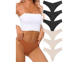 Tichers Seamless Thongs for Women No Show Thong V-waisted Stretch Breathable Sexy Panties Underwear 6 Pack