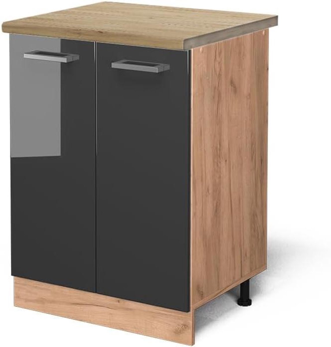 Keukenonderkast - Keukenkastje - Keuken organiseren - In hoogte verstelbaar - 60 cm breed - Antraciet Hoogglans