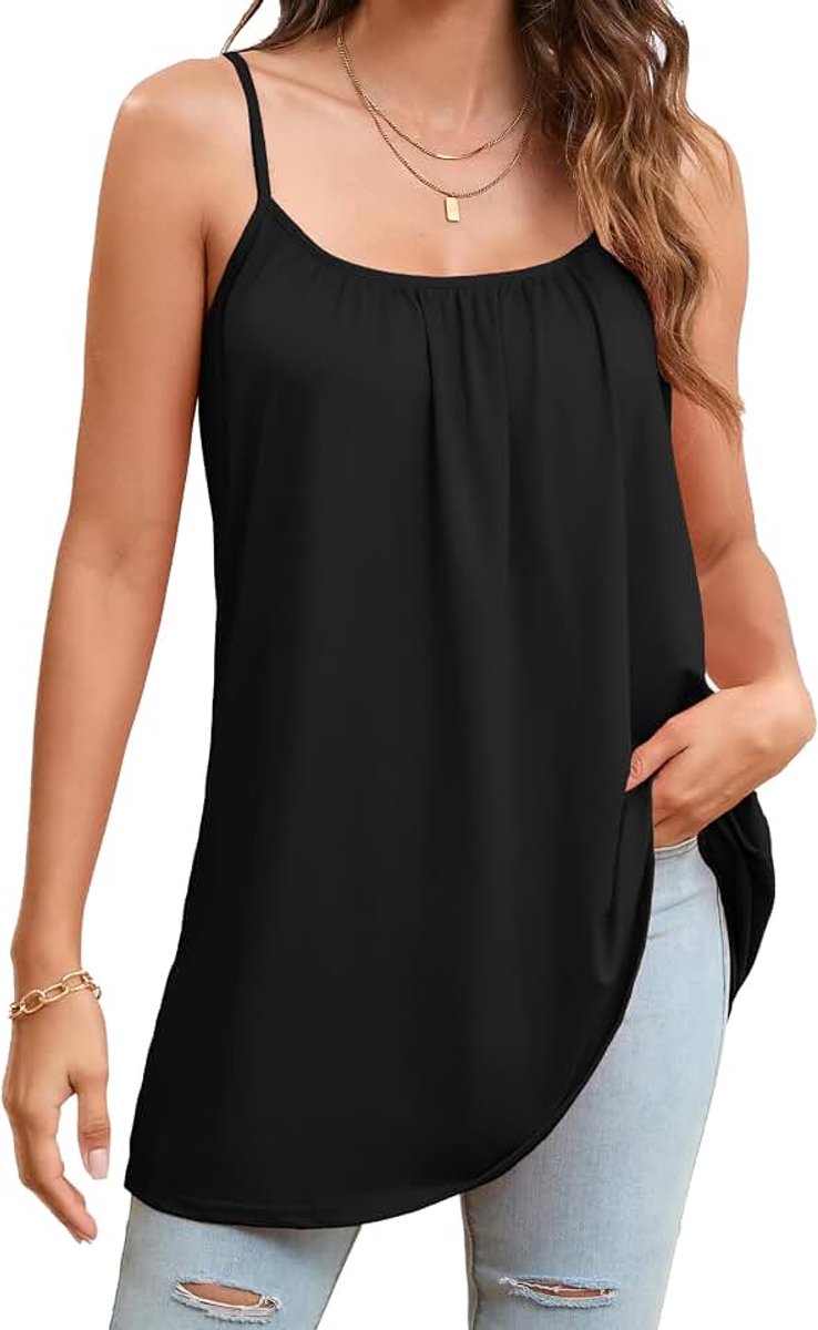 Tanktop voor dames, zomer, mouwloos, elegant, tanktops, dunne bandjes, verstelbaar, casual, losse blouses met ronde hals