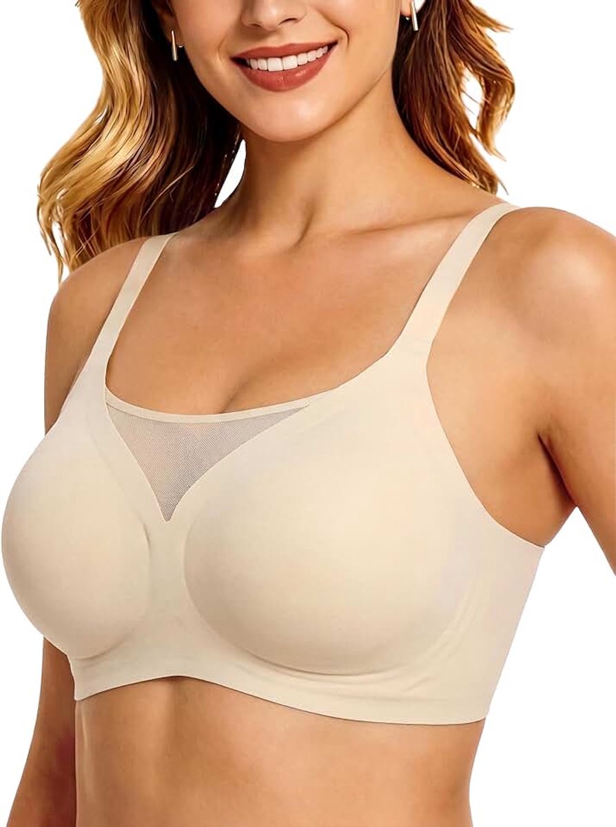 Draadloze damesbeha voor grote borsten, sterke ondersteuning, push-up, comfort, zacht, naadloos, comfort, klassieke beha, gewatteerde mesh bralette