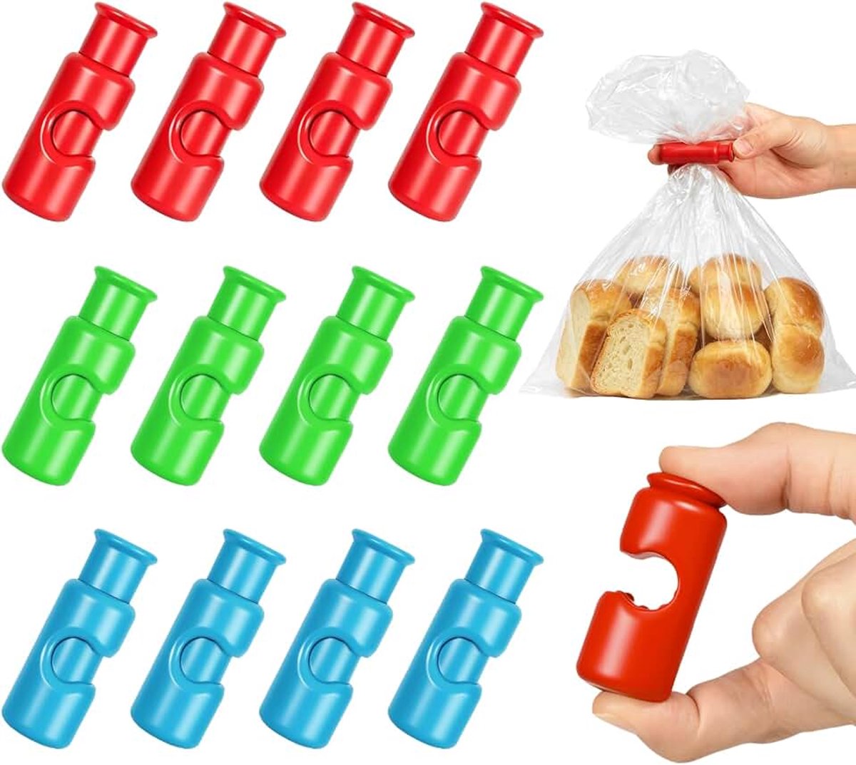 12 stuks klemmen voor het sluiten van zakken, 6 cm, voor het sluiten van zakken, herbruikbaar, voor snacks, koffie, snoep, chips enz