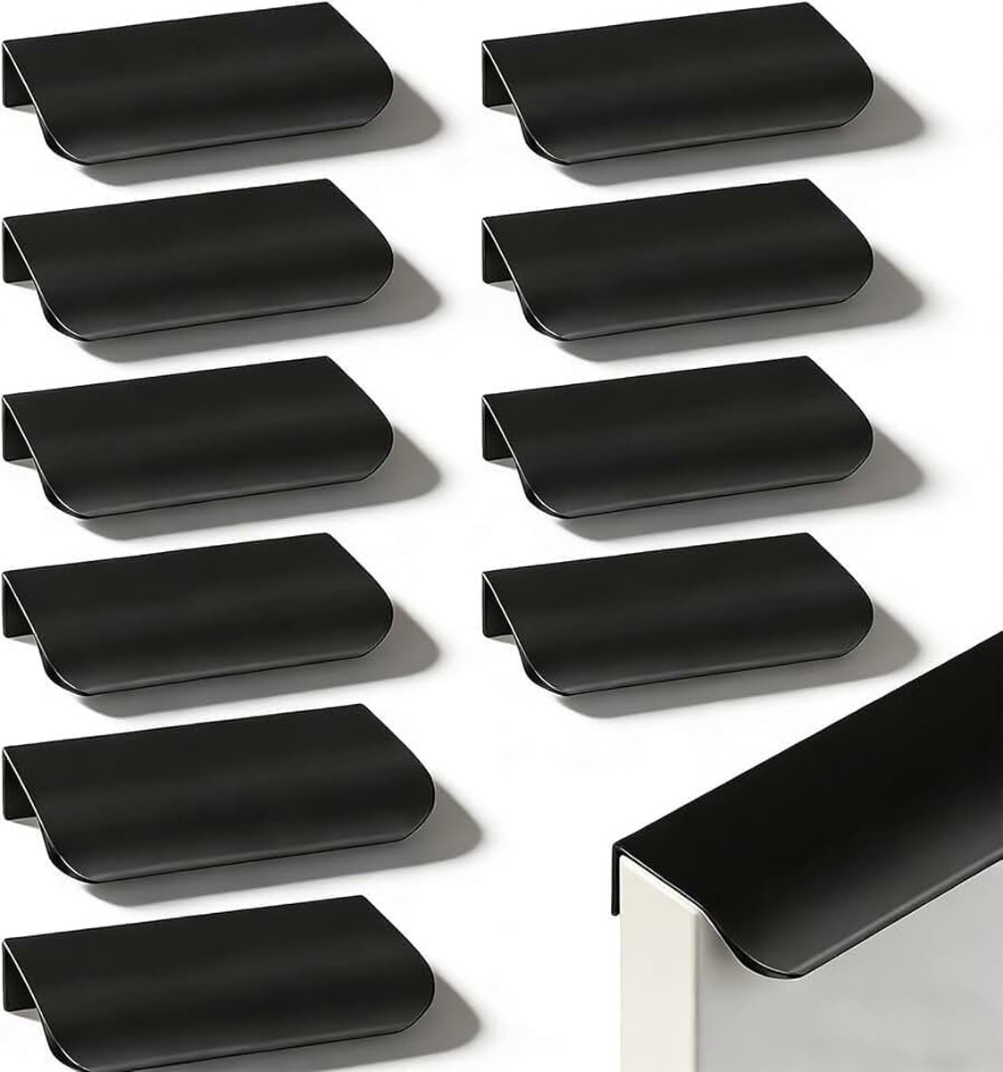 10 Stuk Verborgen Meubelgrepen, Gebogen Ontwerp, Platte Keukengrepen, Aluminium Deurklinken Voor Keukenkasten, Garderobe, Lade, Meubels.(zwart, 80MM)