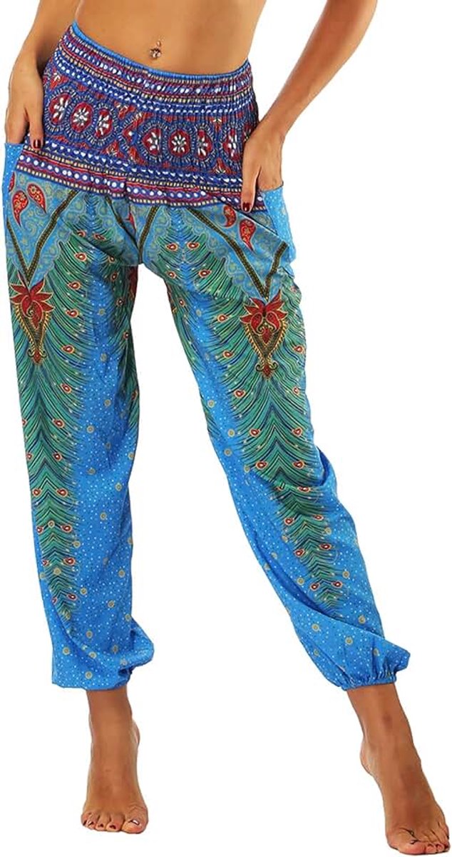 Vrouwen Hippie Baggy Thaise Yoga broek met zakken Elastische hoge taille Genie Harem Broek Aladin Summer Beach
