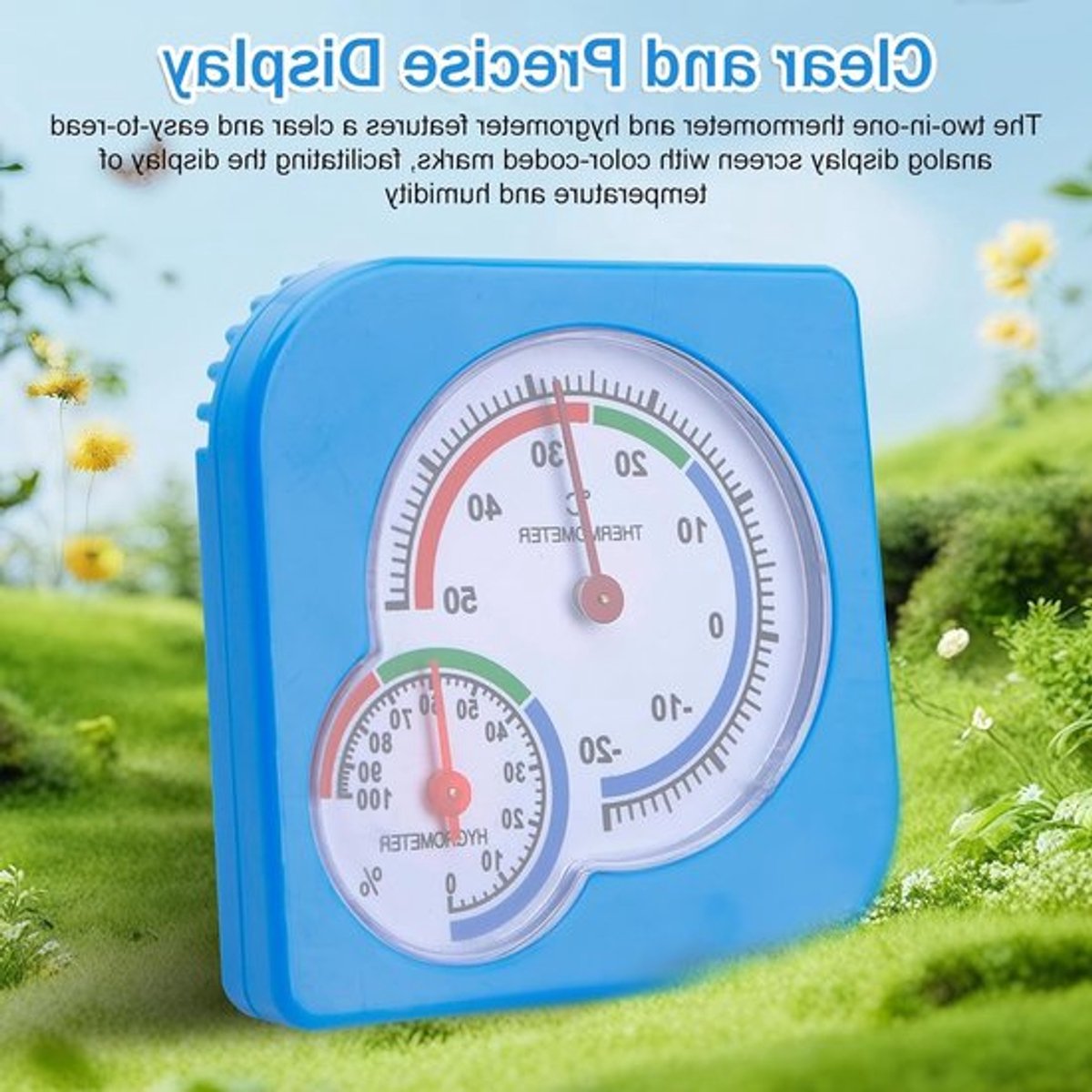 8 Stuks Analoge Thermo-Hygrometer: 7,5 x 7,5 cm, Temperatuur- en Vochtigheidsmeter voor Binnen en Buiten, Ideaal voor Huizen en Kassen