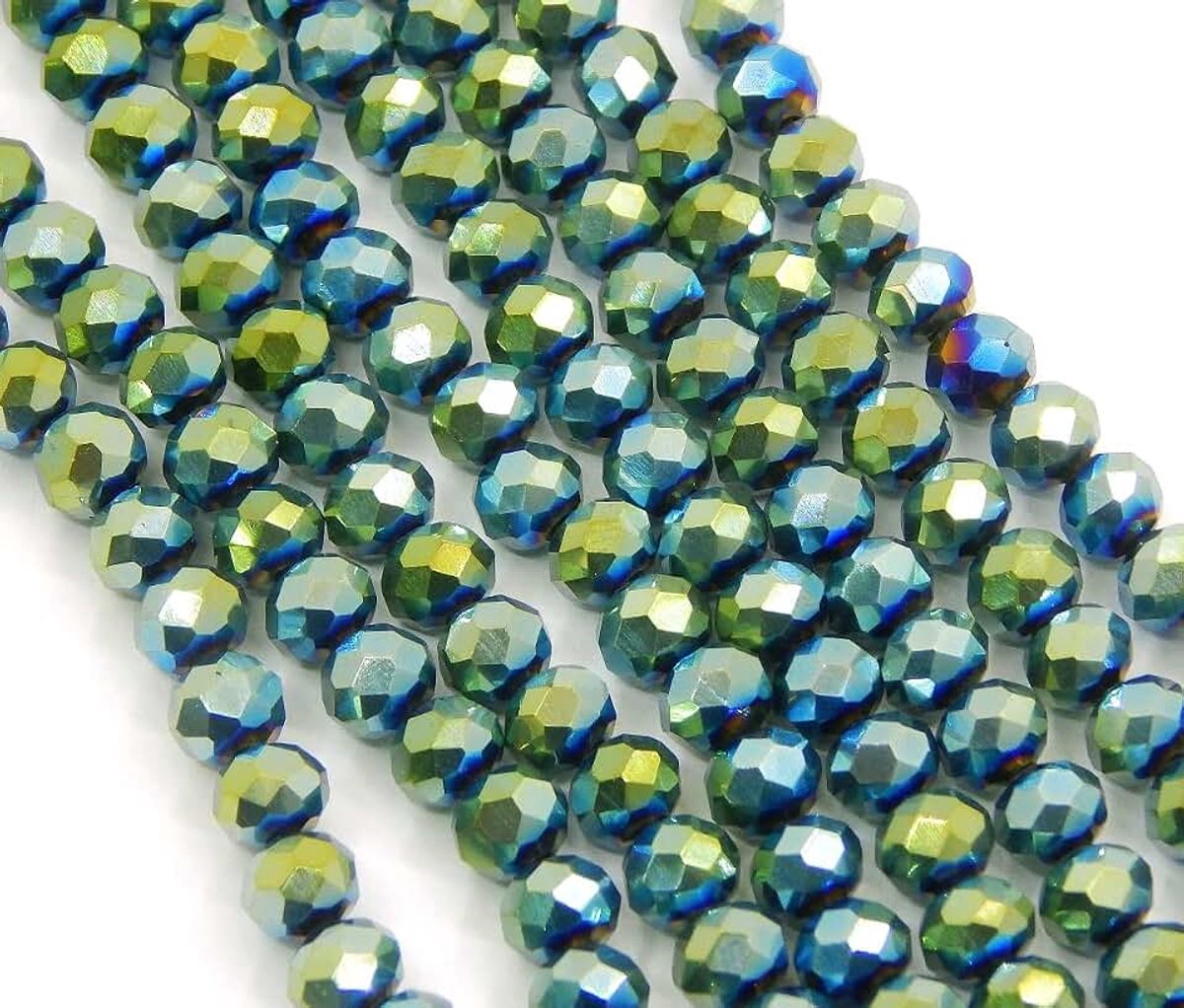 Kralen, 4 mm, Tsjechische parels CZ geslepen glazen parels, facet ronde bolletjes, glazen kralen, 1 streng, 120 stuks (groen blauw metallic)