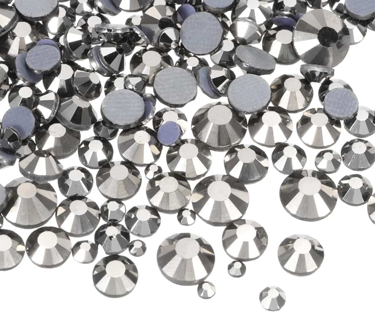 1036 stuks strass-steentjes, hotfix van glas, met transparante tas, voor nagelkunst, knutselen, kleding, decoratie, doe-het-zelf, 5 maten (SS6-SS30, donkergrijs)