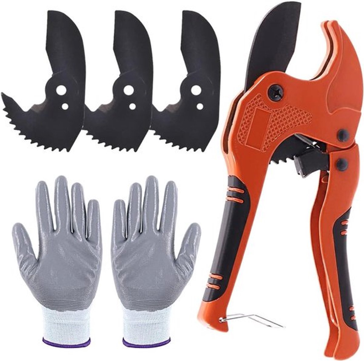 Ratchet-type buis- en buisknipper met mes en snijbestendige handschoenen, snel en eenvoudig snijden van 1-5/8 inch PEX, PPR, PVC en aluminium-plastic slangen