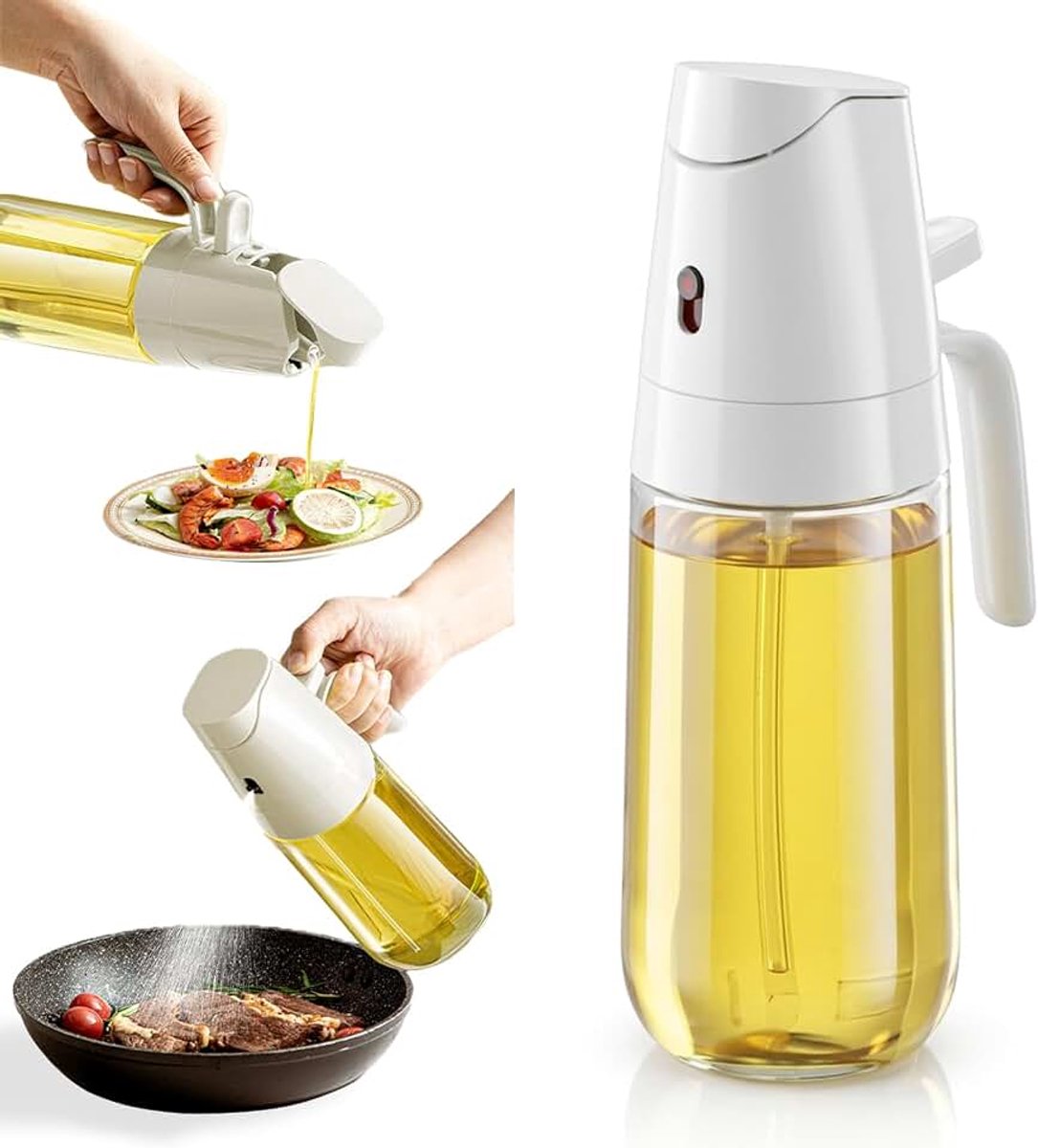 500ml 2-in-1 Olijfolie Dispenser, Glazen Olie Sproeier, Oliedispenser Antilek voor Airfryer, BBQ, Salade en Bakken