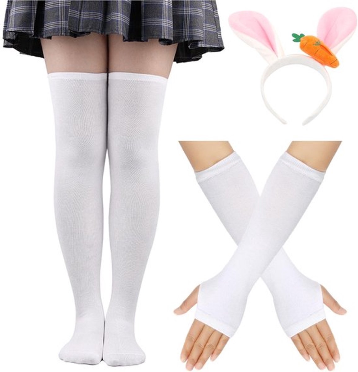 - Hoge Sokken Dames - Cosplay Sokken - Comfortabel en Stijlvol - Wit - Kniehoog - Perfect voor Feestjes - One Size