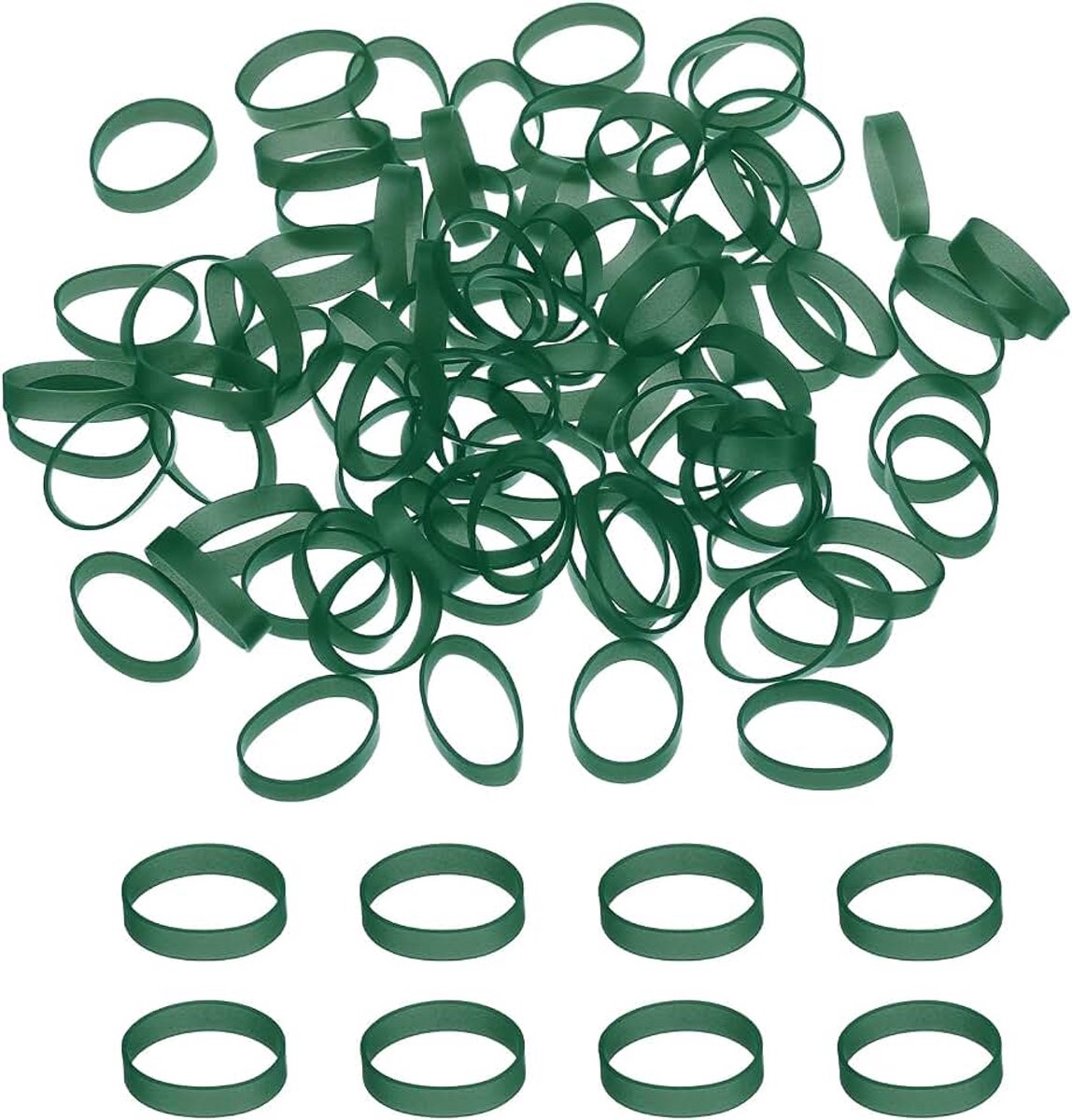 Siliconen elastiekjes kabelbinders 1,1 inch, 200 stuks platte rubberen elastische band voor kantoorbenodigdheden, thuis koord verpakking, donkergroen