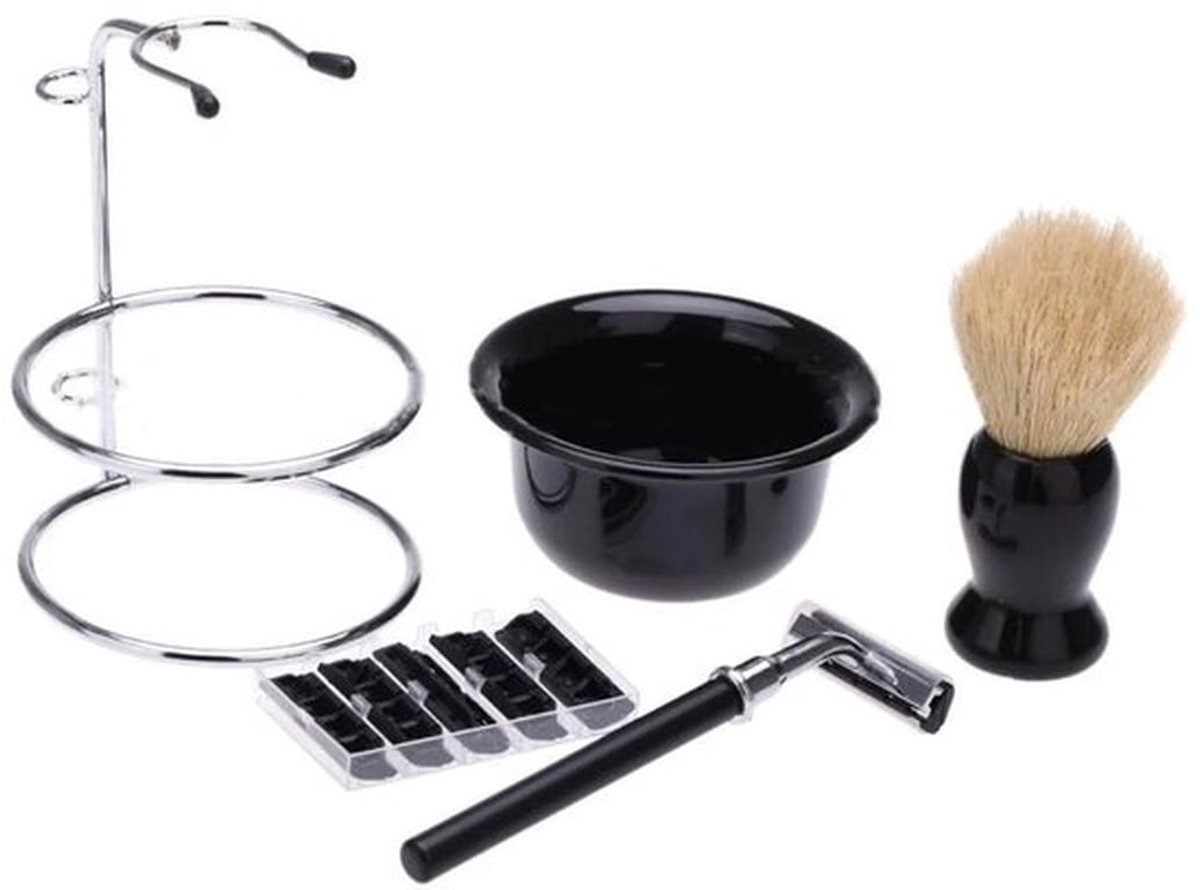 - Scheerset - Scheerkwast - Luxe geschenkset - 5-delig - Stijlvolle scheeraccessoires - Voor mannen - Inclusief scheerstand