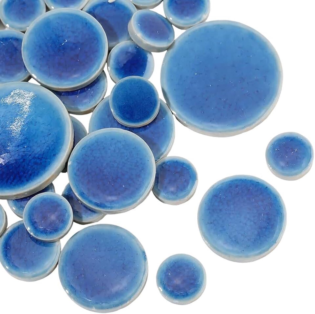 1 Doos 200G Ronde Mozaïek Tegels Blauwe Keramische Tegel Bulk Porselein Willekeurige Maat Glanzend Crack Patroon Pony Tegels Stukken Voor Kunst Ambachten Mozaïek Maken Projectie Thuis