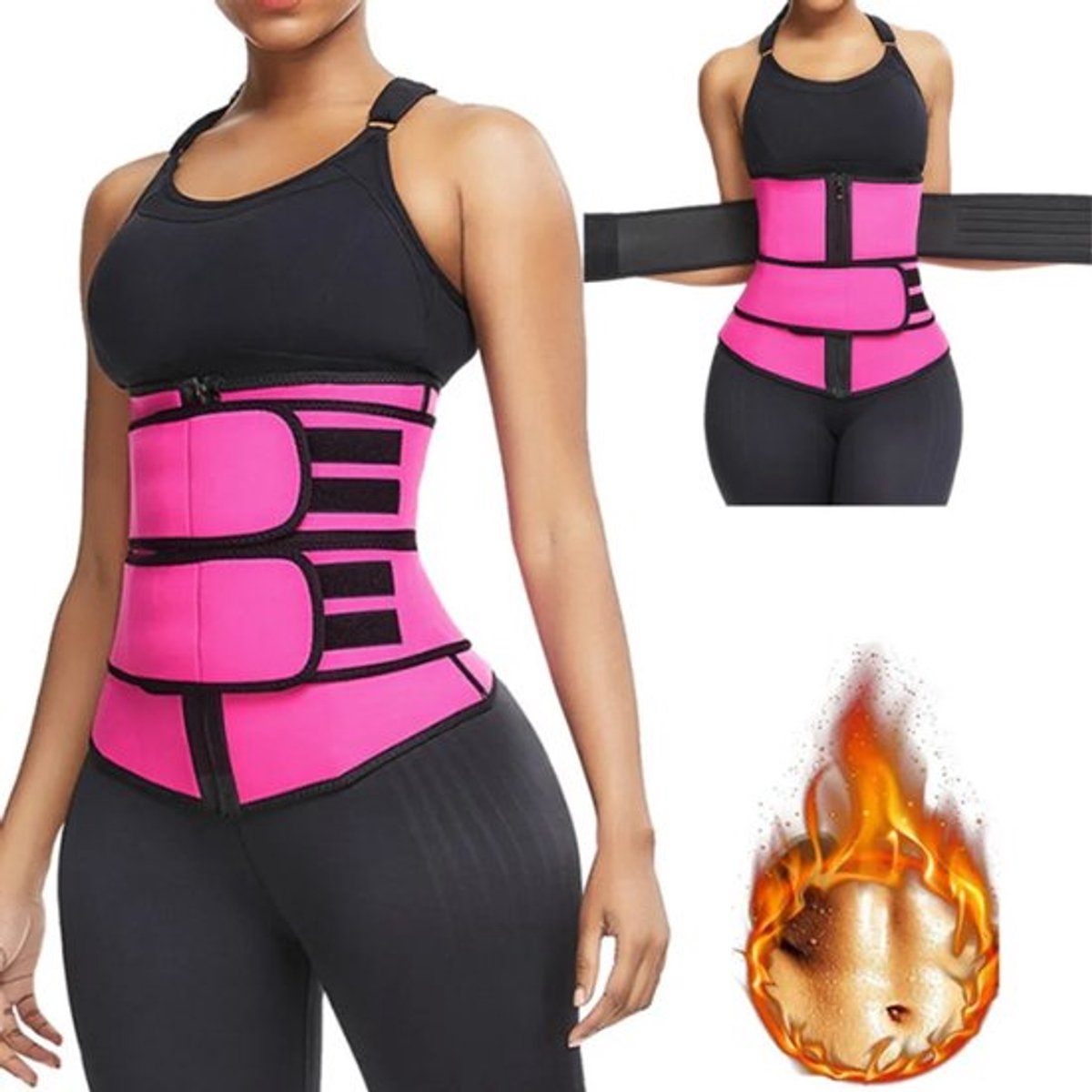 Tailletrainer afslankband, sportfitnessband, tailletrimmer, zweetband met sauna-effect, saunaband voor vetverbranding en spieropbouw, roze L