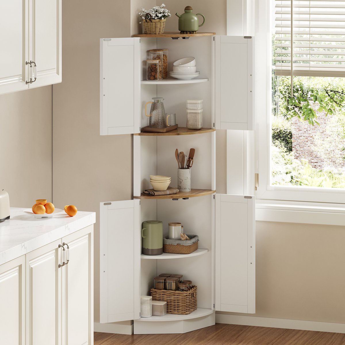MODENUIT Keukenkast - Eckschrank Met 5 Vakken - Voor Keuken, Woonkamer En Eetruimte - MDF Wit - 39,5x39,5x180 Cm