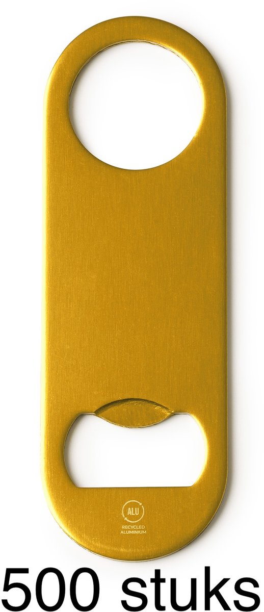500 pack voordeel pakket Klassieke opener van gerecycled aluminium DAVY 1396 Geel