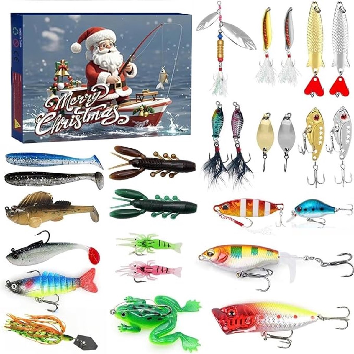 Kerstmis Cadeau - Visliefhebber - Adventskalender - 26 Dagen Kerstmis Countdown Geschenkdoos - Adventskalender Vissen - Kerstmis Aftellen - Kunstaas Set - Vissenaccessoires Kit - Visaccessoires Met 26 Vakken