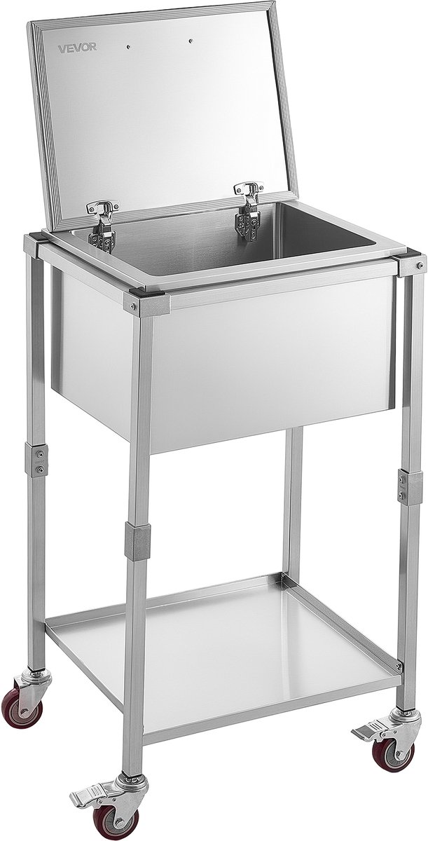 VEVOR 56,4 L Roestvrijstalen Koelwagen met Scharnierend Deksel en Wielen voor Dranken, Staand Model, Drankkar met Plank, Drankkoeler Op Wielen, 558 X 455 X 1003 mm, voor Terras, Tuinfeesten en Bars van Vevor — afbeelding 2
