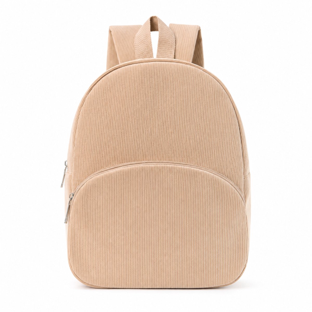 VHV - Rugzak - Kleine Schooltas en Studentenrugzak - Lichtgewicht Corduroy Rugzak met Voorvak en Rits - Voor Dames en Meisjes - School, Studie en Dagelijks Gebruik - Khaki