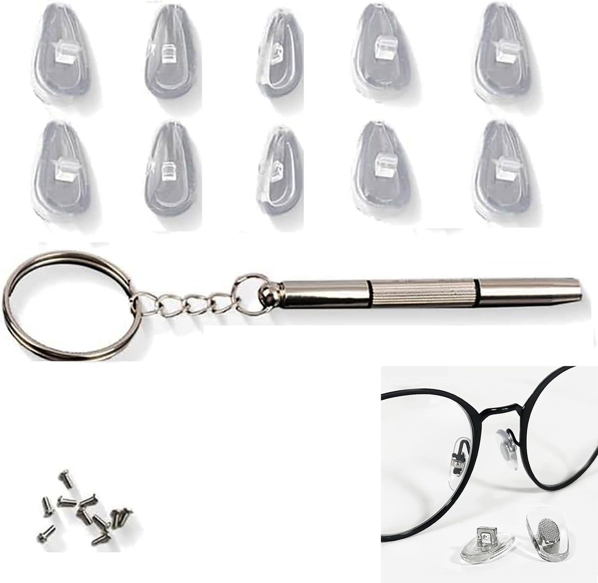 5-paar Neuspads voor brillen - Kussens voor Brillen - Vervangingsset voor neuspads van brillen - Zacht - inclusief schroevendraaier en pincet - 1 × 0.5 cm - Geschikt voor zonnebrillen, leesbrillen en optische monturen - Transparant