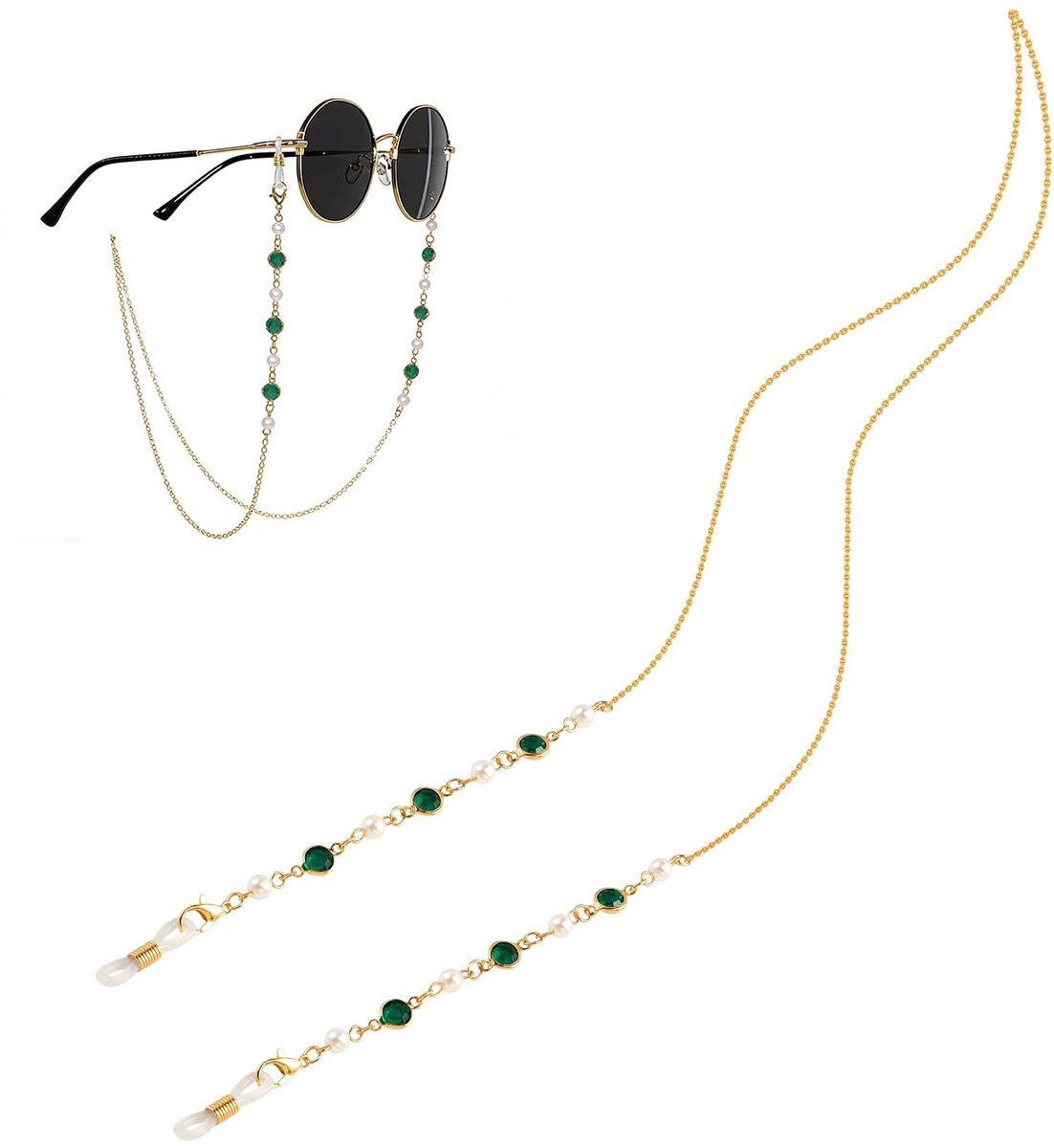 Brillenketting, brillenkoord met strasssteentjes | Elegante en stijlvolle brillenketting met parels voor dames, geschikt voor zonnebrillen, leesbrillen en mondkapjes