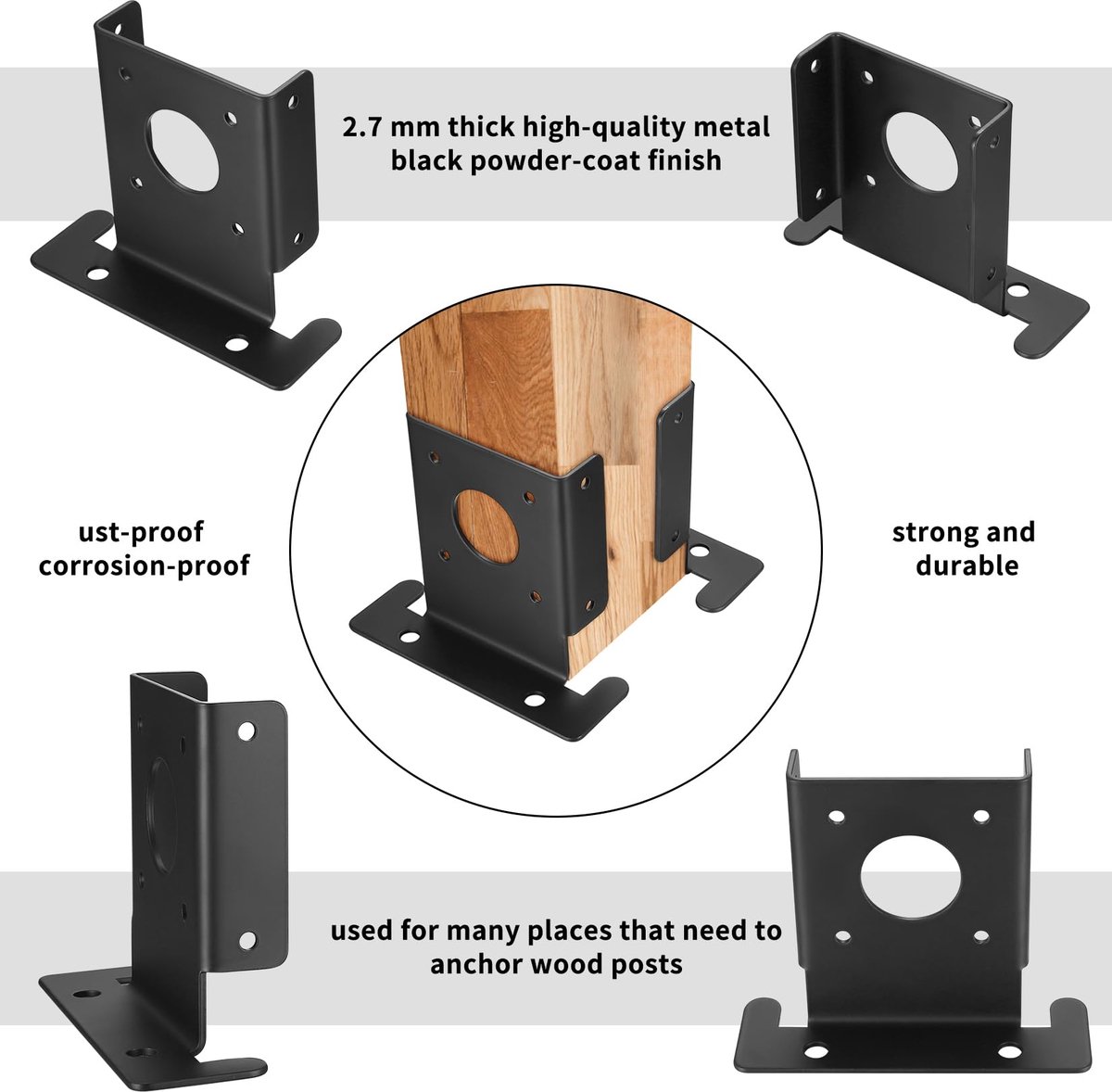 4 stuks houten paaldragers van 90 mm, verstelbare basishouder voor hekpalen, verankering voor terraspalen en paviljoenen, steunplaat voor houten balken voor buiten, bevestigingspalen zwart
