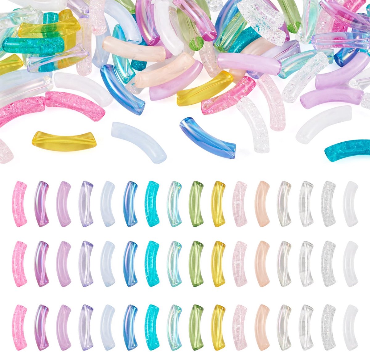 160 stuks Gebogen Buiskralen Transparante Acrylkralen 16 Kleuren Gat: 1,6 mm voor DIY Vrouwen Meisje Armband Ketting Sieraden Maken