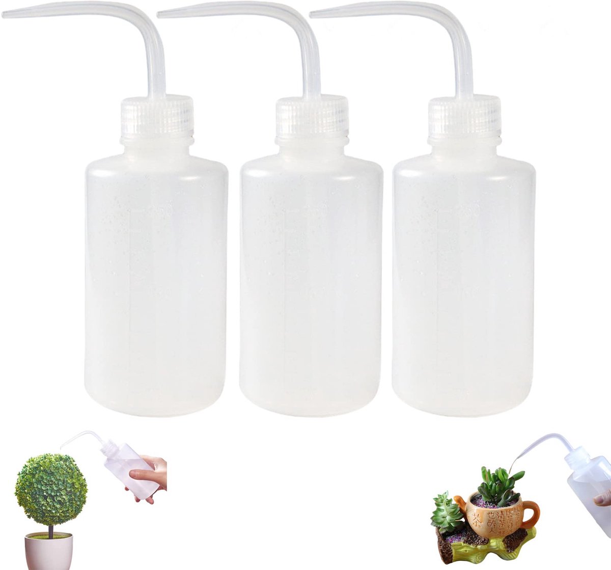 3 Stks Wasfles 250 ml Smalle Mond Squeeze Fles Wit Plastic Gieter Veiligheid Wasfles voor Home Label Kantoor Plant Bloem, 25x22x6cm