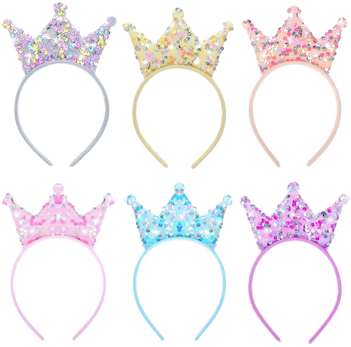 6 stuks pailletten kroon hoofdband, bling prinses kroon haarband glitter hoofdbanden schattige haaraccessoires kroon verjaardag meisje haarband feestdecoraties voor verjaardag Kerstmis