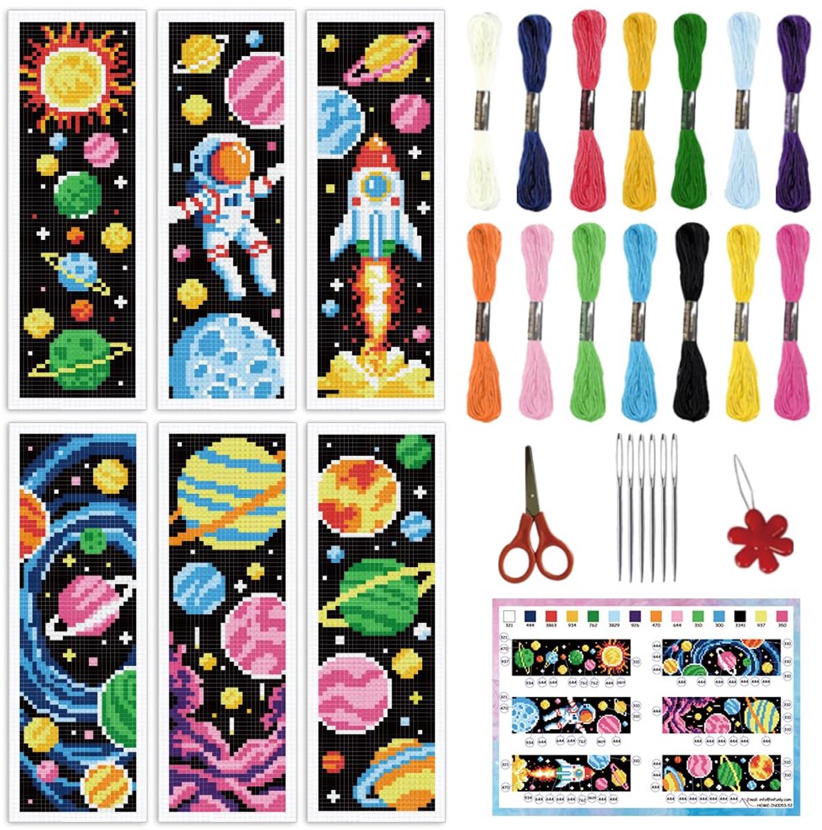 6 Stuks Ruimte Kruissteek Boekbladwijzer Set Om Zelf te Maken Voor Beginners Planeten Kruissteek Set Met Instructies Voorgedrukte Raket Borduur Boekbladwijzer Sets Voor Boekenliefhebbers