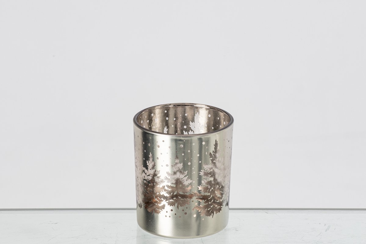 J-Line kaarshouder Boom - glas - zilver - small - 4 stuks