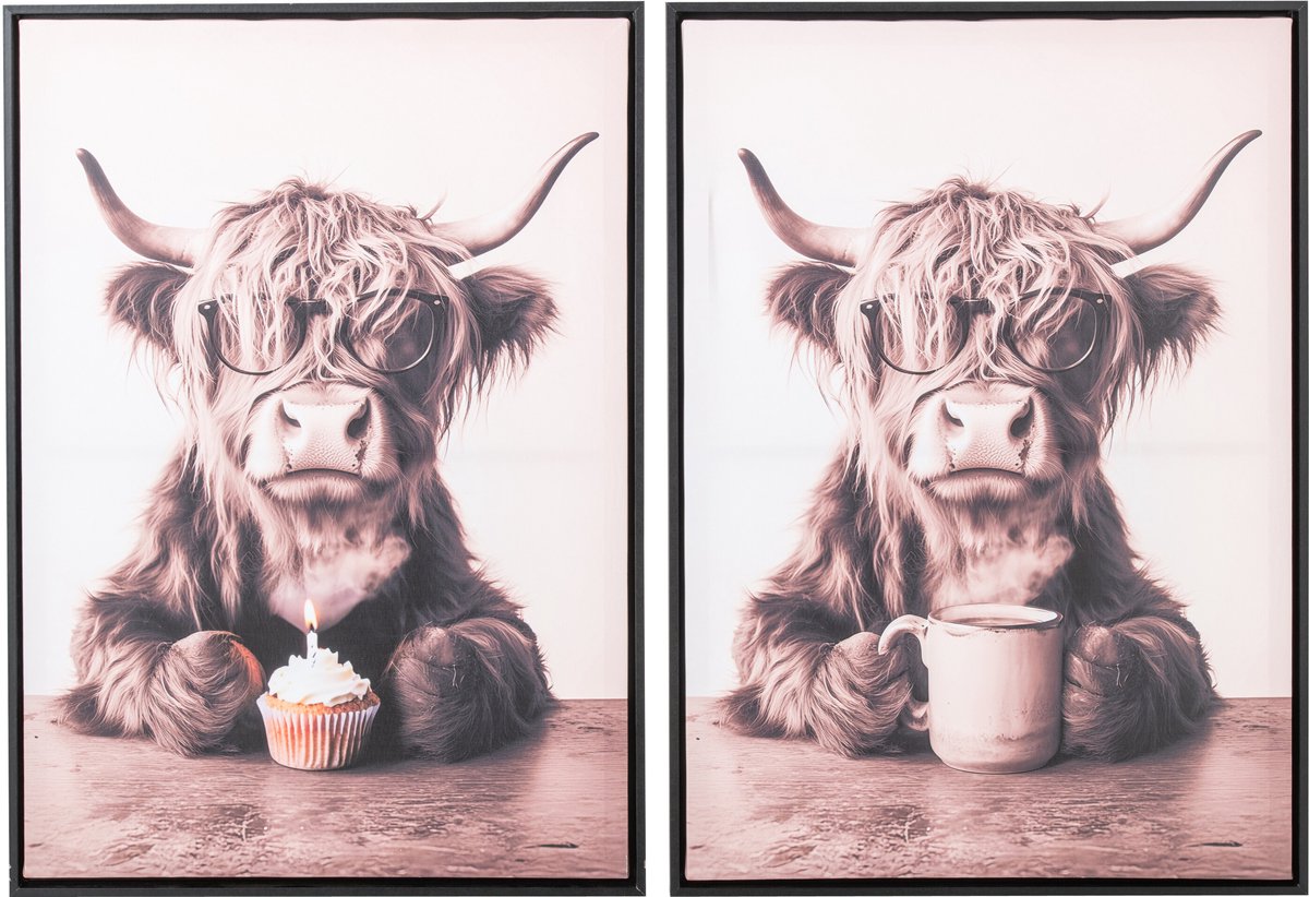 J-Line Poster Cow - MDF - bruin - assortiment van 2